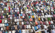 Thousands of Muslims attend the Friday prayer in the streets close to the congregration gr...