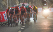 The Red Jersey, Primoz Roglic (Left) of Slovenia and Team Jumbo - Visma, challenged by Dan...