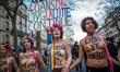 Femen during a demonstration in Paris on January 17, 2015 to defend women's rights, to imp...