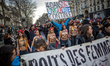 Femen during a demonstration in Paris on January 17, 2015 to defend women's rights, to imp...