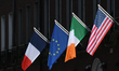 French flag, European flag, Irish flag and US flag seen in Dublin center.On Tuesday, Marc...
