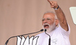 Indian Prime Minister Narendra Modi speaks at the public rally at Brigade ground on April...