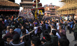 Nepalese Devotees pulling the chariot of Bhairab on a first day of Biska Jatra Festival at...