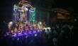 Hindu holy people parading train god Murugan 120-year-old from Kuil Shri Soepramaniem Naga...