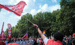 Protesters people' as they take part in the protest called by unions on occasion of May Da...