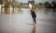 Palestinian boy stuck in the water in an area that is flooded after Israel opened the gate...
