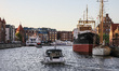 Boats, yachts and ships on the Motlawa river are seen in Gdansk, Poland on 22 June 2019  