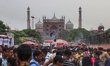 People purchase goods on Sunday in Old Delhi, India, on 7 July 2019. behind Jama Masjid 