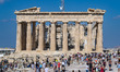 Overcrowded with thousands of tourists and visitors during the morning in Parthenon, Acrop...