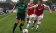 L-R Maya Le Tissier of Brighton and Hove Albion WFC and Emma Mitchell of Arsenal during...