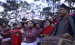 Nepalese devotees playing traditional instruments during Saat Gaule Jatra festival in the...