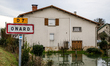 The river 'l adour' has flooded and impacts houses, fields,roads  in the village of Onard,...