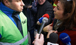 Corinne Vignon, LREM' MP and a SUD trade unionist discuss. Trade unionists from several tr...