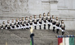 Members of the Presidential guard walk on the stairs of Vittorio Emanuele monument in Rome...
