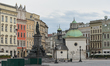 An empty Main Square in Krakow's Old town. Mateusz Morawiecki, the Prime Minister of Pola...