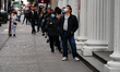 A long line of people is seen waiting to enter Home Depot amid Coronavirus Pandemic on Apr...