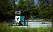 A deserted playground in a public park in toulouse during the coid-19 lockdown. Since the...