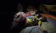 Kids sleep inside a temporary tent camp near the Araniko Road near the Kobani Village (Tib...