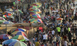 Hundreds of Palestinian people gather in Gaza Beach to cool off on a hot day during the su...
