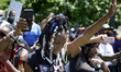 Hundreds take part in a Black Men Rising march and rally to protest police brutality, equa...