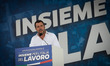 The leader of the far-right Lega party, Matteo Salvini, speaks during a joint rally staged...