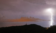 Night of electrical storm over Barcelona and in front of the city's coast, in Barcelona on...