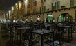 Closed restaurants in Brescia, Italy, on October 26, 2020. The new ordinance of the Prime...