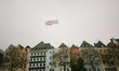 a hot ballon with message ''stay home'' is seen, in Cologne, Germany, on November 11, 2020...