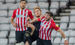  Lynden Gooch loses out to Dean Lewington during the Sky Bet League 1 match between Sunder...