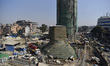 Final stage of the under-construction historic Dharahara tower seen in Kathmandu, Nepal on...