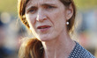 US Ambassador to the United Nations Samantha Power walks  after she visited a temporary me...