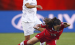 (150612) -- EDMONTON, June 12, 2015 () -- Canada's Allysha Chapman (R) vies with New Zeala...