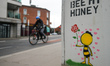 A graffiti 'Bee My Honey' seen on a wall near Grand Canal in Dublin city center during Lev...