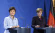 President of the Republic of Korea, Park Geun-hye, and Chancellor Merkel at press conferen...