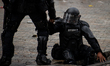 A riot Police officer from ESMAD enjured in Bogota, Colombia on April 28, 202 during a nat...