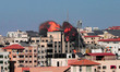 A picture shows the explosion after an Israeli strike targeted a building in Gaza City on...
