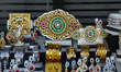 Traditional Moroccan wedding jewellery and accessories on display at a jewellery shop in F...
