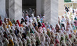 Indonesian Muslims are seen attending the Eid al-Adha prayer at the Islamic Center Mosque,...