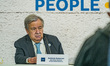 Antonio Guterres, Secretary General of the United Nations, attends a press briefing during...