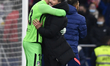 Diego Simeone head coach of Atletico Madrid celebrates victory with his players after the...