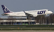 Polish Airlines LOT Embraer ERJ-175 aircraft as seen on final approach flying, arriving fo...
