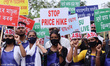 Activists of All Guwahati Students Union and AASU stage a protest over the price hike of L...