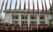 Scout members march during the 67th anniversary of the Asian African Conference on April 1...