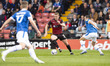 HARTLEPOOL, UK. APR 18TH defender David Ferguson (3) of Hartlepool United in possession of...