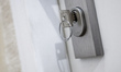 A key is seen in a lock of an apartment's door in this illustration photo taken in Krakow,...