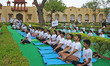 People attend a yoga session at the Jantar Mantar on the 8th International Day of Yoga Da...