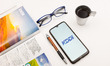 In this photo illustration a KDDI logo seen displayed on a smartphone screen on a desk nex...