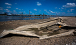 a  part of metal surface iis  seen on the dried up bank of Rhine river of Emmerich am Rhei...