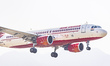 Air India Airbus A320 aircraft as seen flying over the mountains of Kathmandu valley and l...