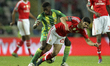 Benfica's Portuguese forward Gonçalo Guedes (R) vies with CD Tondela's Portuguese midfield...